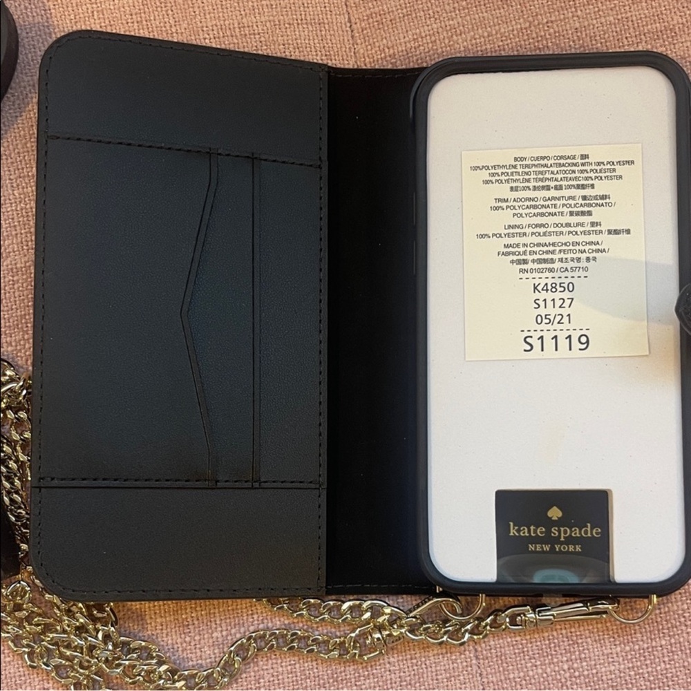 Kate Spade Black Glitter iPhone 12 Case with Chain - Picture 2 of 3